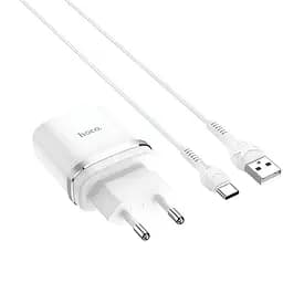 Мережевий зарядний пристрій Hoco C12Q (1USB, 3А) QC3.0 White + кабель Type-C (S23111)