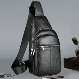Чоловіча сумка-слінг шкіряна 18х32х7 для прогулянок Tiding Bag A25F-5060A чорна 18 см - мініатюра 5