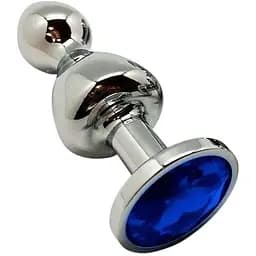 Металева анальна пробка Wooomy Lollypop Double Ball Metal Plug Blue L діаметр 3.5 довжина 10.5 см