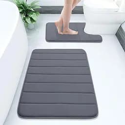 Набір 2 килимки для ванної Aquarius з ефектом пам'яті 50х80 см, U-подібний 50х50 см Графіт у смужку