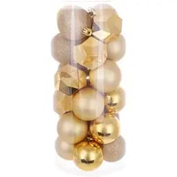 Набір ялинкових кульок діаметром 6 см золотого кольору 24 шт рельєфний перламутр матові та глітер