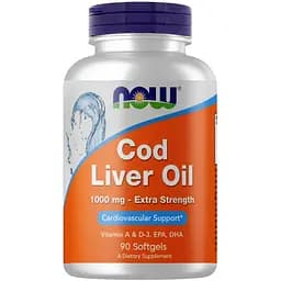 Жирні кислоти NOW Cod Liver Oil 1000 mg, 90 капсул