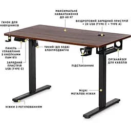 Стіл Mealux PowerDesk Energy Walnut з електрорегулюванням висоти (EVO-201 Energy Walnut/B) - мініатюра 4