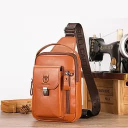 Кожаный мужской рюкзак слинг с ручкой BULL 26х18х8 см sum0028262