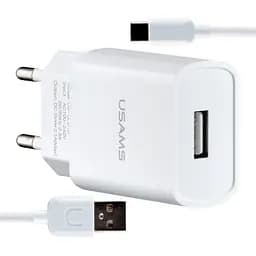 Сетевое зарядное устройство Usams T21 Charger kit- T18 single USB EU charger + Type-C cable Белый