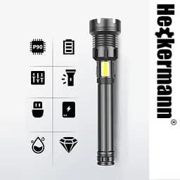Потужний тактичний ліхтарик Heckermann 1690 Led Zoom USB 5000mAH 2500lm - мініатюра 7