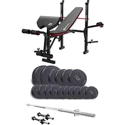 Набор Elitum Titan со скамьей HS-1055 штангой и гантелями 68 кг.