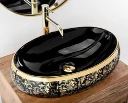 Умивальник Rea Meryl black/gold накладний REA-U8811, Чорний - мініатюра 3