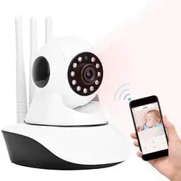IP камера поворотна Wi-Fi 6030, бездротова, 3 антени, microSD, відеоспостереження, біла - мініатюра 5