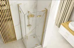 Душова кабіна Rea Hugo 100x100 gold подвійна REA-K6605, Золотий, Універсальна, прозорий, золотий - мініатюра 3