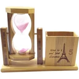 Годинник пісочний з підставкою для ручок рожевий пісок
