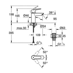 Змішувач для раковини Grohe QuickFix Start S-Size 23550002 з донним клапаном, Хром - мініатюра 2
