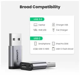 Перехідник USB 3.0 AM to USB-C F gray Ugreen (50533) - мініатюра 2