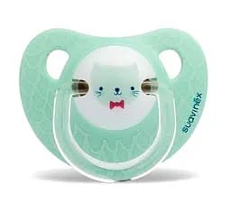 Пустышка силиконовая Suavinex Морские истории Зеленый котик, 0-6 мес., мятный (303850)