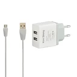 Адаптер мережевий micro cable KONI STRONG K2 2USB 2.1 A набір з кабелем мікросб чорний - мініатюра 3