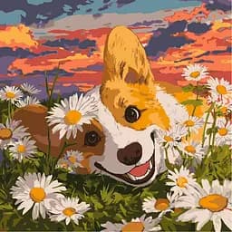 Картина за номерами "Коргі в ромашках" ©art_selena_ua KHO6798, 40х40 см