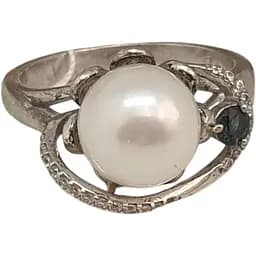 Срібне кільце Агні Еврика з сапфіром і перлами. 1789/9р-PWT 17