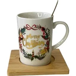 Кружка новогодняя Olens 8030-290 Белое Рождество керамическая на подставке с ложкой 160мл