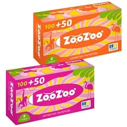 Салфетки бумажные 2 слоя ZooZoo в ассортименте 150 шт.