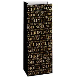 Пакет для бутылки Malevaro Bottle Xmas подарочный 13x8.5x36 см черно-золотой (WB20-49-2)