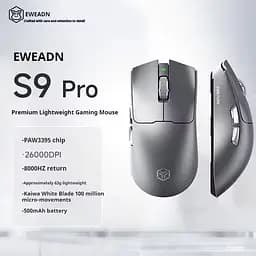 Ігрова бездротова мишка EWEADN S9 Pro / Три режими підключення / Сенсор PAW3395 / 26000 DPI / Grey - мініатюра 2