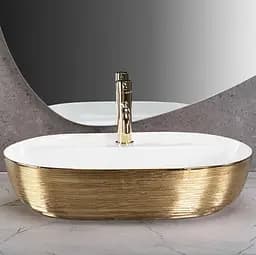 Умивальник Rea Aura 61 brushed gold white накладний REA-U6900, Золотий - мініатюра 2