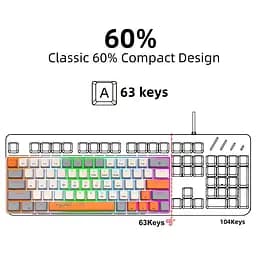 Ігрова механічна дротова клавіатура HXSJ V500 / Blue Switch / 60% / RGB / Colourful - мініатюра 2