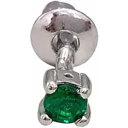 Серебряная моносерьга пуссета с фианитом. 3003.7С Зеленый