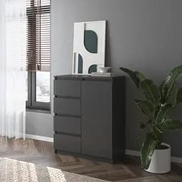 Комод Vays, современый, с полками, 4 ящика, без ручек R-32 Антрацит