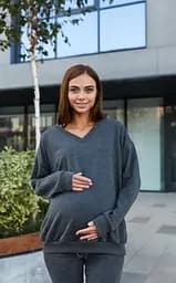 Світшот трикотажний для вагітних і мам-годувальниць oversize Liverpool розмір 2XL-3XL Lullababe Темно-сірий - мініатюра 4