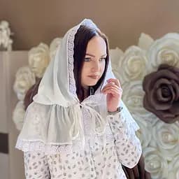 Жіночий палантин для відвідування храму, церкви, монастиря, обряду хрещення, вінчання мереживна шифонова хустка на голову Діва Марія 80*120 см Betis молочний
