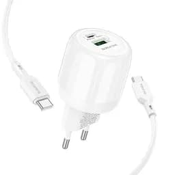 МЗП Borofone BA93A Lustrous PD20W+QC3.0 (1USB-A/1C) + кабель Type-C to Type-C White - мініатюра 3
