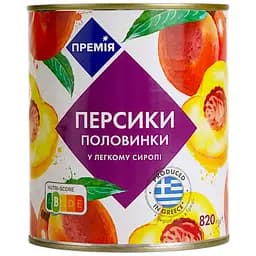 Персики Премія половинками в легкому сиропі, 820 г (300204)