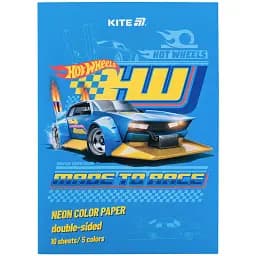 Папір кольоровий Kite Hot Wheels неоновий A4 10 аркушів 5 кольорів (HW24-252)