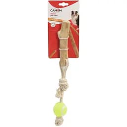 Игрушка для собак Camon палочка из кофейного дерева на веревке с теннисным мячом 34 см (AD705)