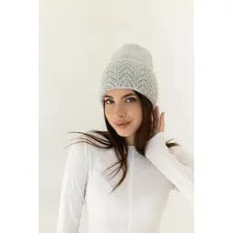 Женская вязаная шапка Ангора Ажур с флисовой подкладкой 60% ангора Серый