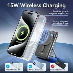 Батарея універсальна Vention Magnetic Wireless 10000mAh 20W PD USB-C In/Out QI-15W Black (FHNB0) - мініатюра 7
