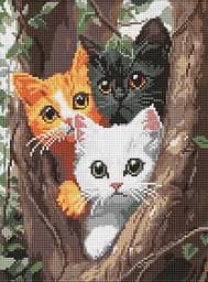 Алмазная мозаика на подрамнике Котики на дереве Ideyka 30х40 см AMO8299