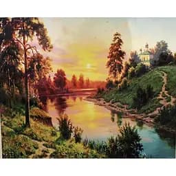 Алмазна вишивка мозаїка на підрамнику 40*30 см стразами Захід сонця Пейзаж Біля Річки