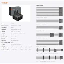 Блок живлення PcCooler YK850H 850W ATX 3.1 80+ Bronze (P3-YK850H-B1HWBK1-EU) - мініатюра 8