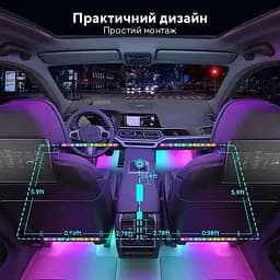 Набір розумного підсвічування для автомобіля Govee H7090 Interior Car Lights, RGBIC, Bluetooth, чорний - мініатюра 8