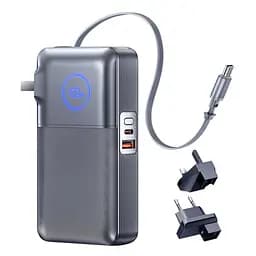 Павербанк-адаптер Remax CP-5 з вилками EU/UK та кабелем / 10000 мАг / 35 Вт / USB-C + USB-A / PD+QC / Чорний