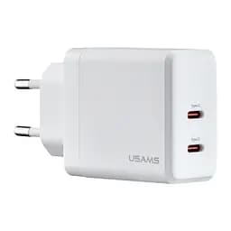 Мережевий зарядний пристрій Usams CC172 T54 40W Dual Type-C Ports GaN Fast Charger ( EU ) Білий