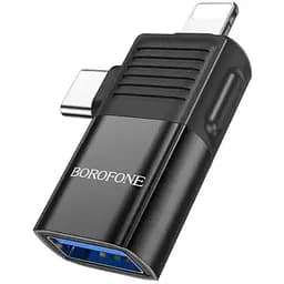 Перехідник Borofone BV18 iP male/Type-C male to USB female USB2.0 2 в 1 adapter чорний