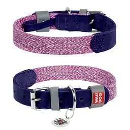 Ошейник для собак из кожи и восстановленного хлопка Waudog Classic M Ш 20 мм Д 30-39 см фиолетовый