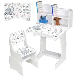 Дитяча парта Bambi N 2071-10-1 Пташка з українською абеткою та стільчиком біла