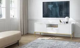 Тумба під телевізор Perfect Home Нова / Nova 2-дверна з 1 шухлядою і золотими ніжками RTV154 Білий (PFH-091224) - мініатюра 4