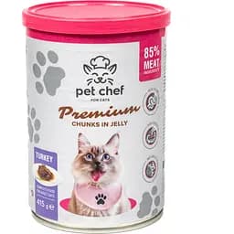 Влажный корм для взрослых кошек Pet Chef Кусочки в желе с индейкой 415 г