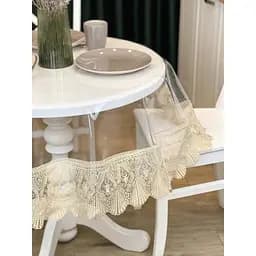 Силиконовая скатерть с бежевым кружевом Ришелье 15 см 370х170 см