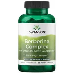 Комплекс берберина с корицей, гимнемой и пажитником Swanson Berberine Complex with Cinnamon Gymnema & Fenugreek 90 вегетарианских капсул (100-43-8395755-20)